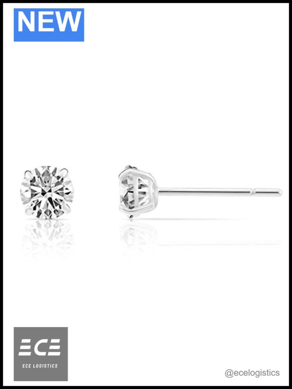 14K White Gold 4mm Solitaire Cubic Zirconia Stud Earrings Silicone Pushbacks